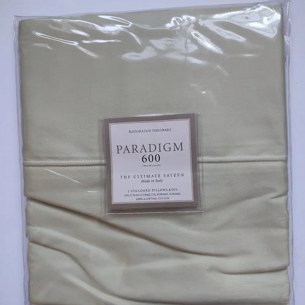 Restoration Hardware 2 PC SET Italian Paradigm 600 Pillow Cases Celery STANDARD